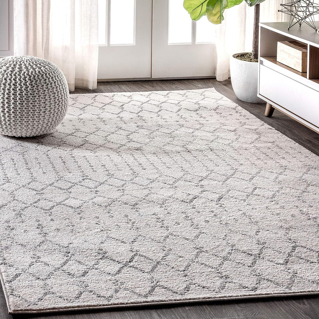 Boho Vintage Diamond Cream/Gray Indoor Area Rug, Moroccan Hype, Easy-Cleaning, High Traffic, Pet-Friendly