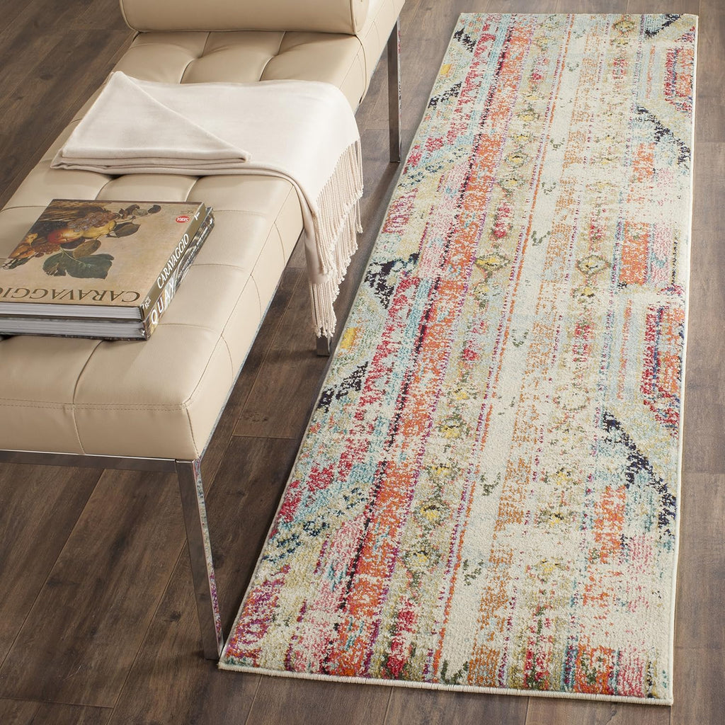 Monaco Collection Runner Rug, Multi, Boho Chic Tribal Distressed Design, Non-Shedding & Easy Care, Ideal
