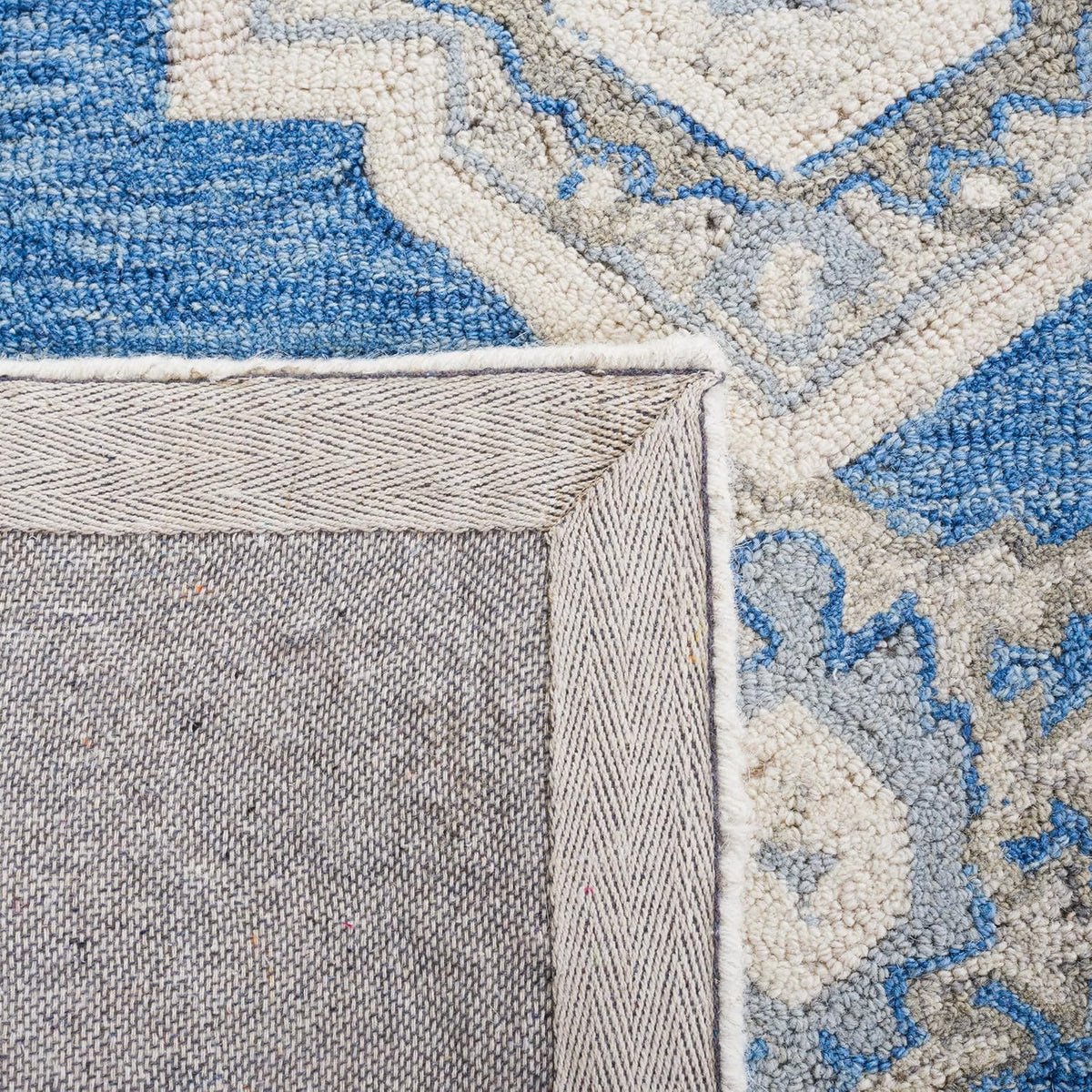 Area Rug - Metro Collection - Large - Navy & Ivory, Handmade Wool, Oriental Medallion Design, Ideal, Dining