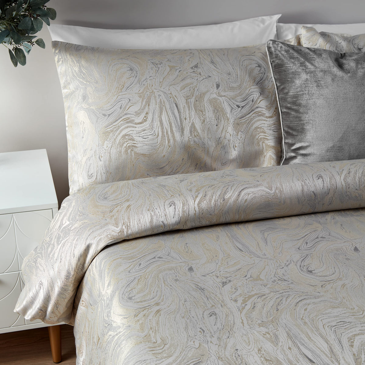 Jacquard Marble Duvet Set (Queen) (Oyster)