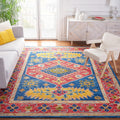 Aspen Collection Area Rug, Red & Blue, Handmade Boho Wool, Ideal for High Traffic Areas in Living Room