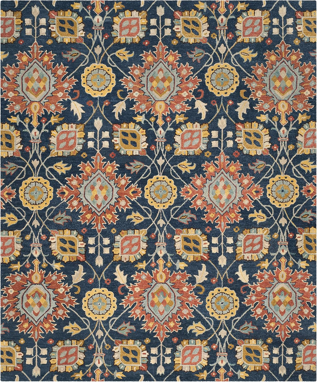 Area Rug - Roslyn - Large - Navy & Multi, Handmade Wool, Floral Design