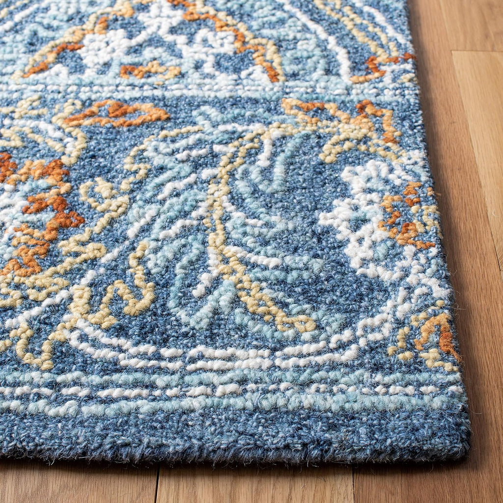 Blossom Area Rug, Navy & Yellow, Handmade Wool