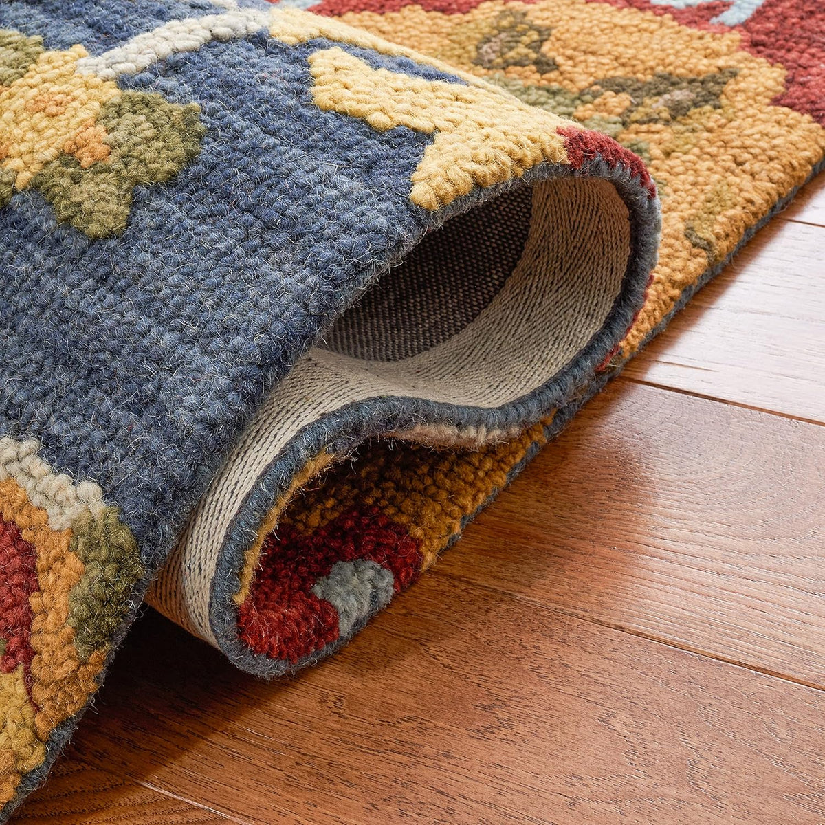 Area Rug - Blossom - Large - Navy & Multi, Handmade Wool
