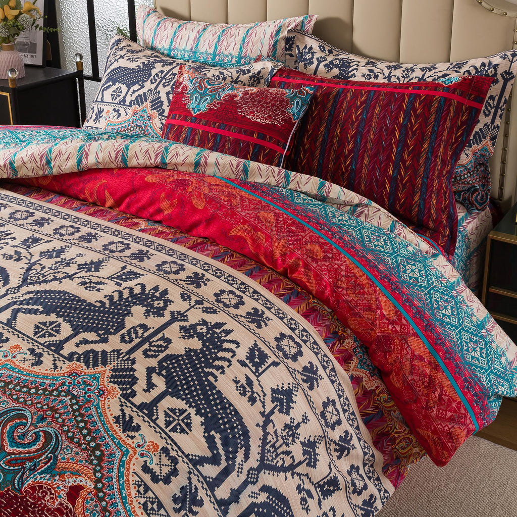 Exotic Boho Duvet Cover Set Queen 100% Brushed Cotton Soft Bohemian Bedding Paisley Ethnic Colorful Printed Bedding