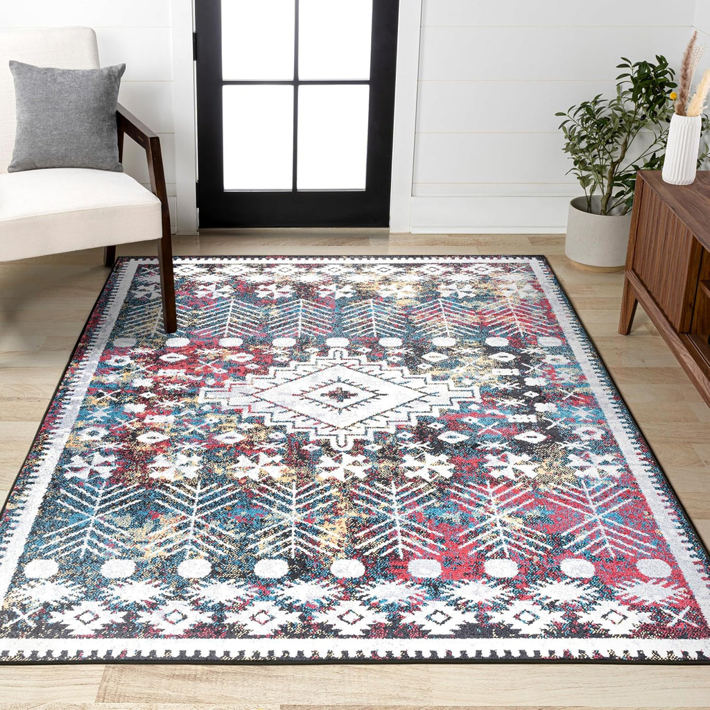 Dhiya Distressed Kilim Multi Indoor Area Rug, Bohemian, Vintage, Easy-Cleaning, Pet Friendly, Non-Shedding