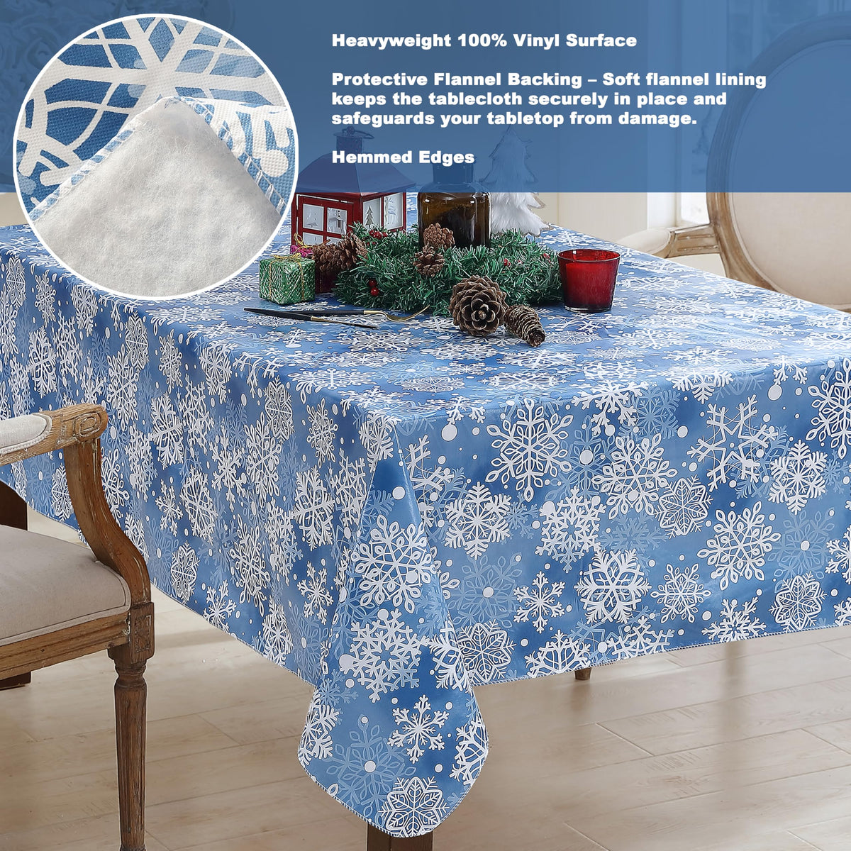 Christmas Blue Snowflakes 52 x 70 Inch Rectangle Vinyl Tablecloth