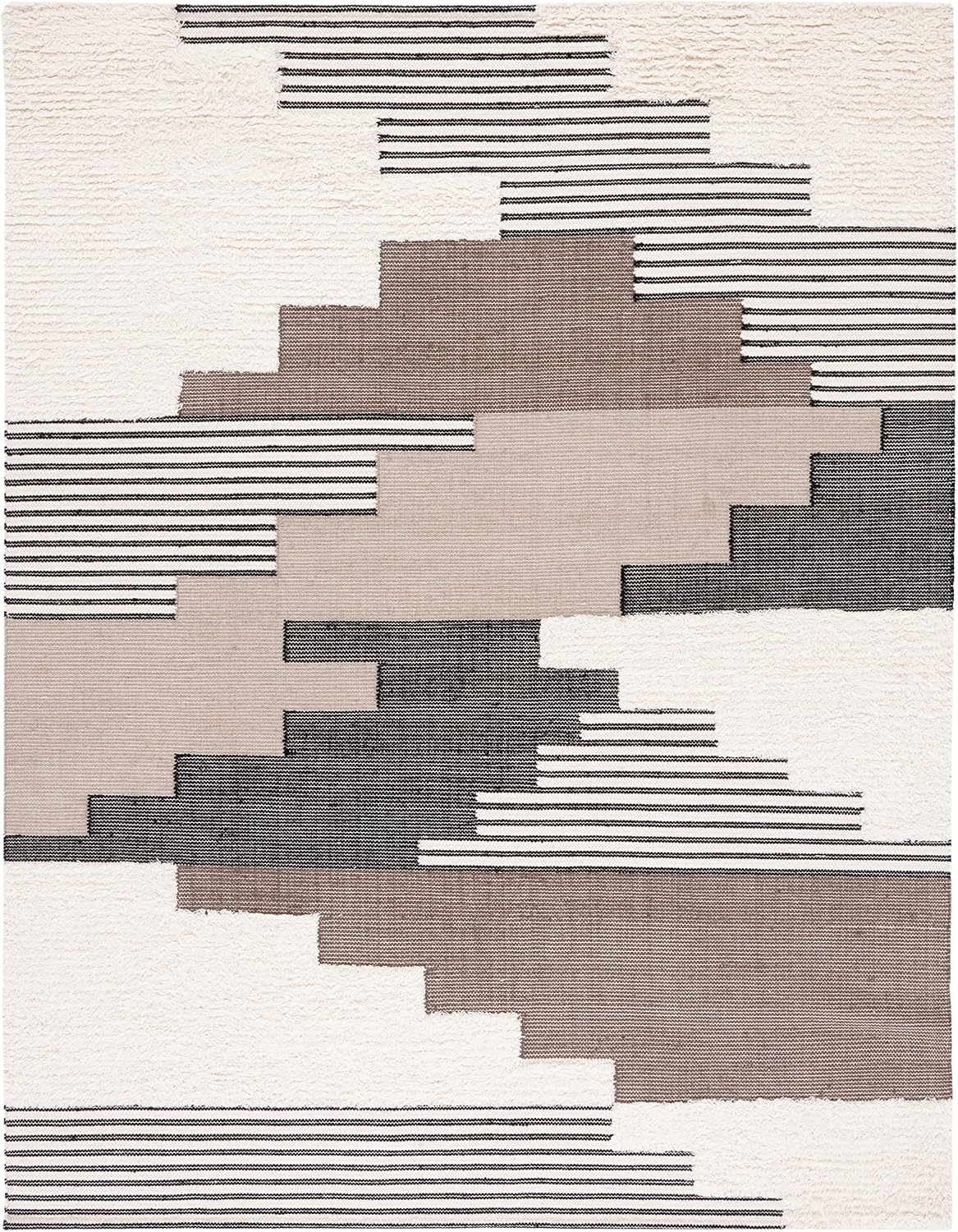 Kenya Collection Area Rug, Black & Ivory, Handmade Southwestern Wool, Ideal for High Traffic Areas in