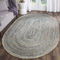 Cape Cod Collection Area Rug - Oval, Natural & Blue, Handmade Flat Weave Jute, Ideal for High Traffic Areas