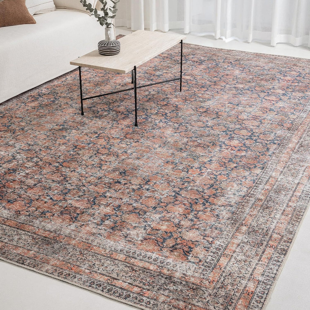 Rustica 10’ x 14’ Area Rug - Clay Rose & Blue-Cast Graphite Heritage Flatweave, Low-Pile - Easy Clean Area Rug