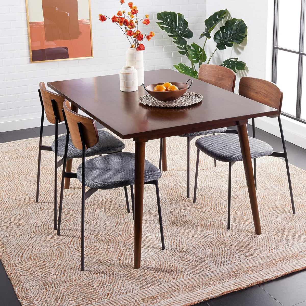 Abstract Collection Area Rug, Ivory & Rust, Handmade Wool, Ideal for High Traffic Areas in Living Room