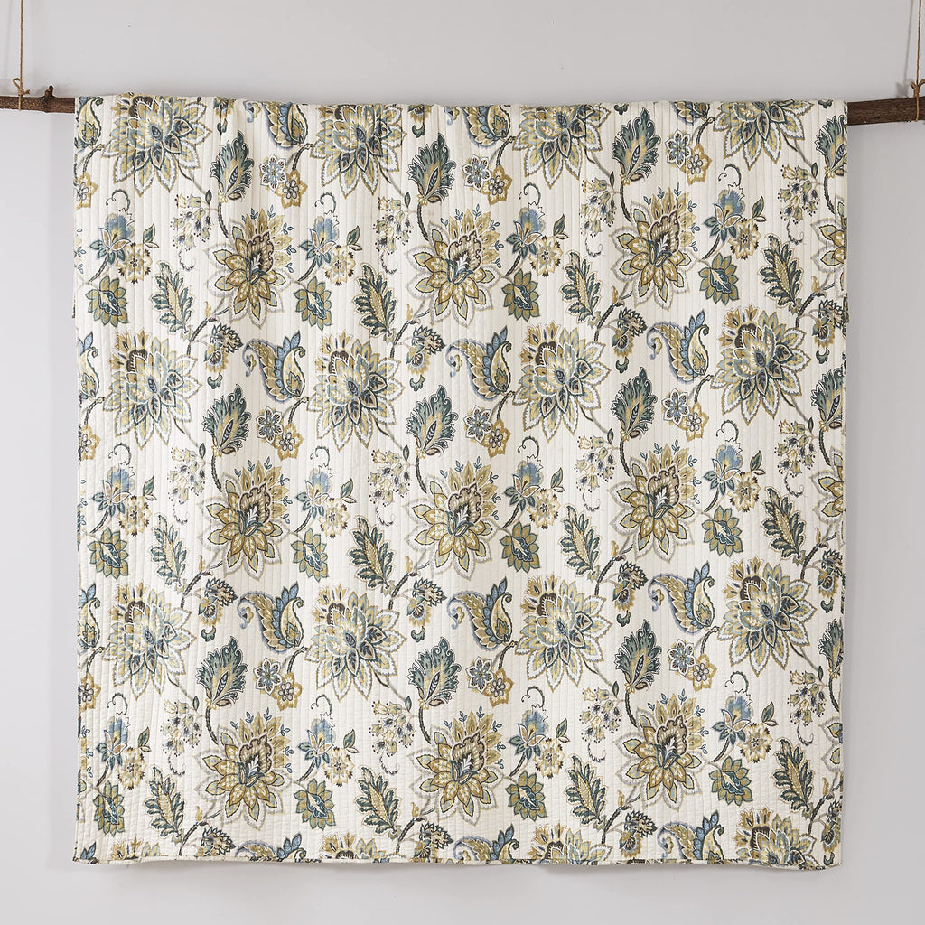 Grey Palladium Quilt Set - Quilt 106x92in. + Two Pillow Shams 36x20in. - Paisley - Green, Yellow