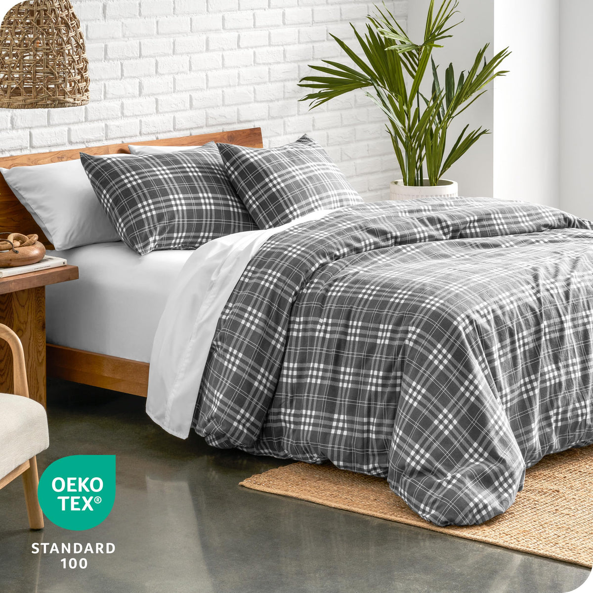 Flannel Duvet Cover Set (Stirling Plaid - Grey/White)