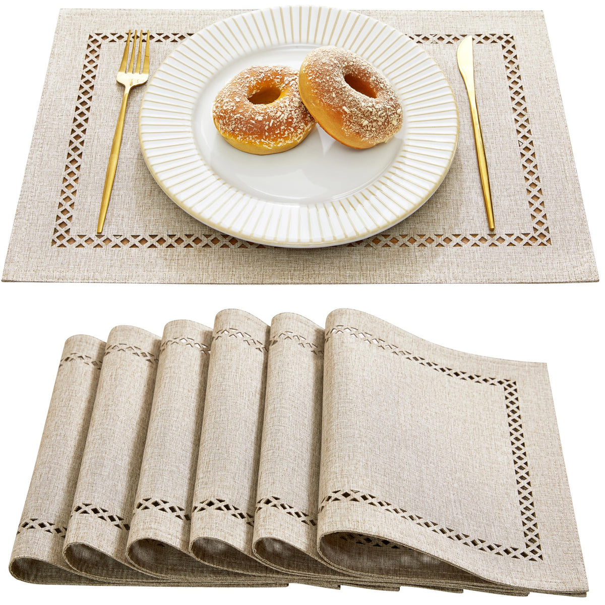 Farmhouse Burlap Place Mats, Coffee Placemats Set of 6, 12 x 18 Inch