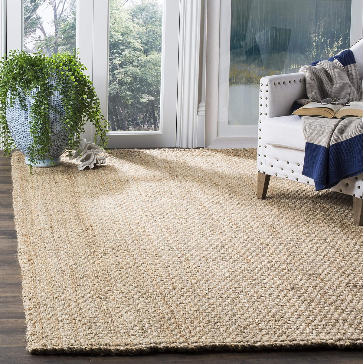 Area Rug - Natural Fiber - Large - Natural Brown, Handmade Jute, Basketweave Design