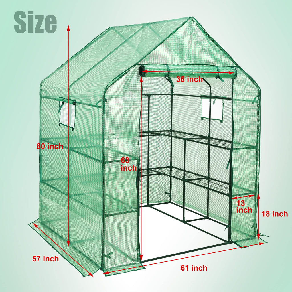 Walk-in Greenhouse, 57 x 61 x 80 in, 3 Tiers 10 Shelves