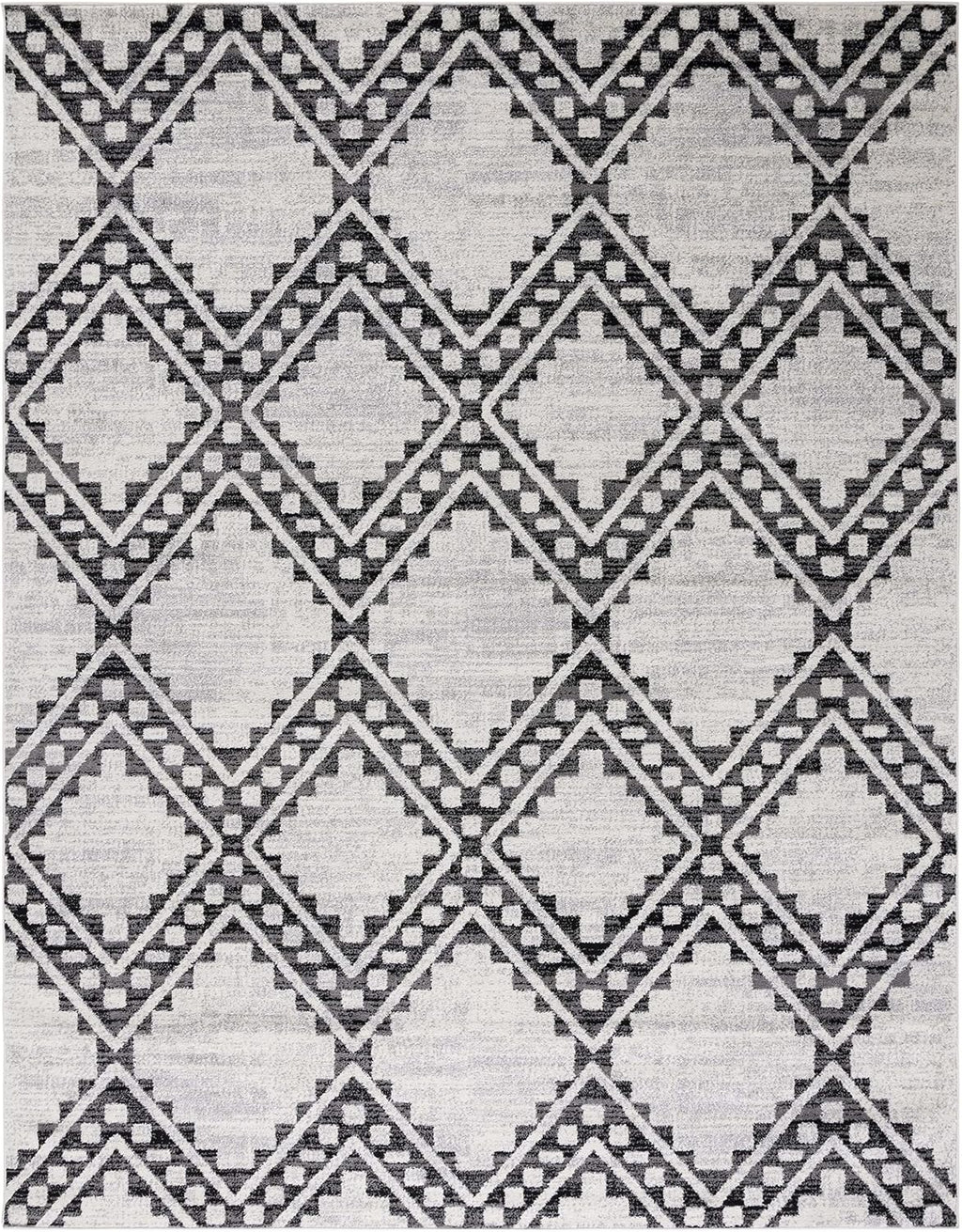 Area Rug - Tulum Collection - Large - Ivory & Black, Moroccan Boho Tribal Diamond Design, Non-Shedding & Easy to