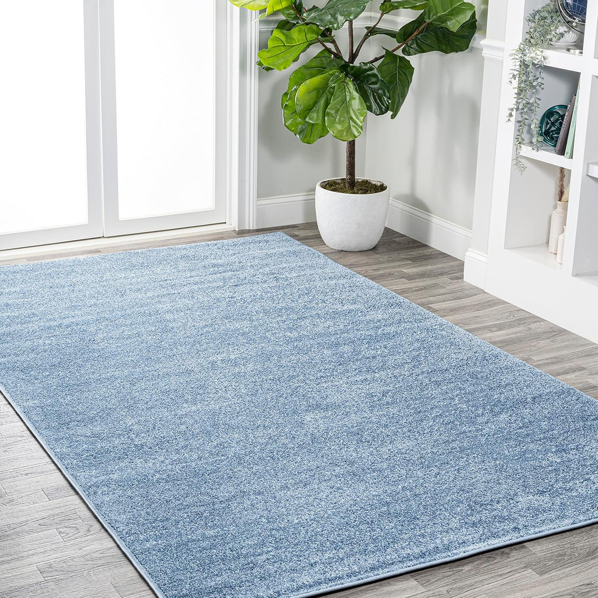 Haze Solid Low-Pile Classic Blue Indoor Area Rug, Coastal, Bohemian, Minimalist, Classic, Easy-Cleaning, Pet