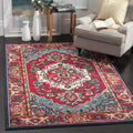 Monaco Collection Accent Rug - 3' x 5', Red & Turquoise, Boho Oriental Medallion Design, Non-Shedding & Easy Care