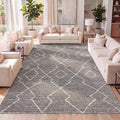 Alia Moroccan Beni Souk Gray/Cream Indoor Area Rug, Bohemian, Scandinavian, Easy-Cleaning, Pet Friendly