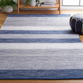 Striped Cotton Kilim Area Rug in Grey and Blue, Flat Weave