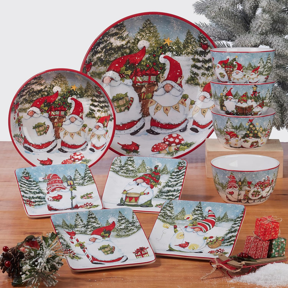 Christmas Gnomes Rectangular Platter 14" x 10", Multicolor, Large