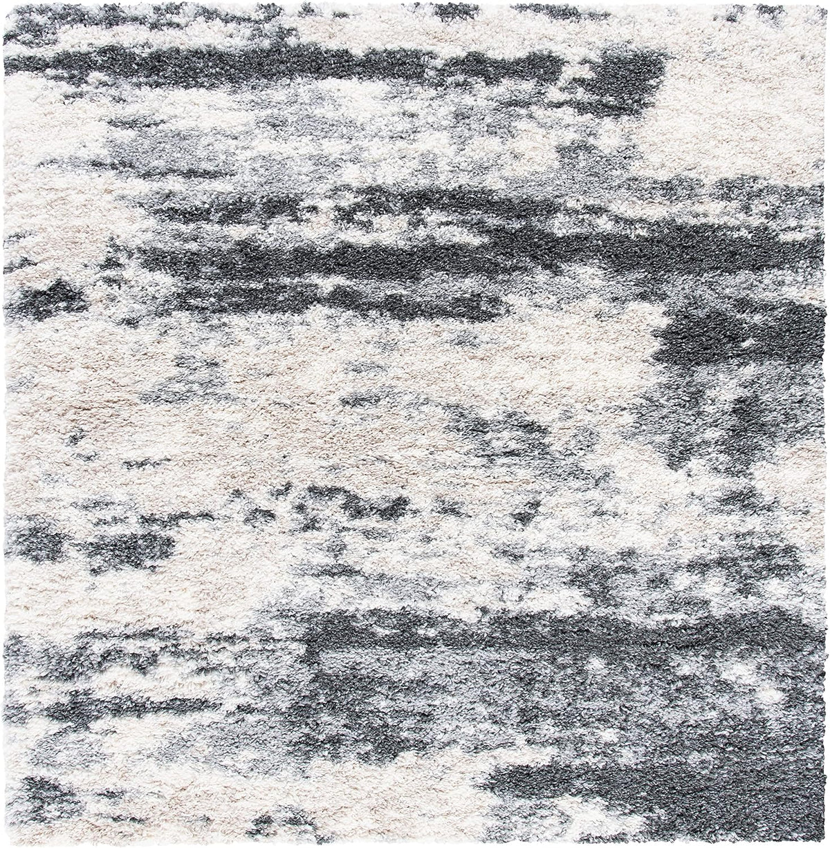 Fontana Shag Collection Area Rug - 6'7" Square, Grey & Ivory, Non-Shedding & Easy to Clean, Plush Thick Pile, Ideal