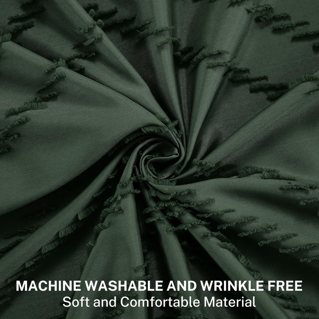 Extra Long Dark Green Boho Shower Curtain with Tassel, Woven Fabric 96 in Shower Curtain, Tufted Chevron Striped, 72