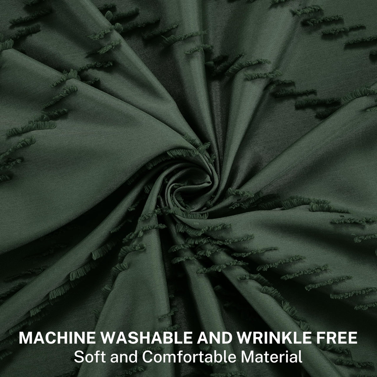 Dark Green Boho Shower Curtain with Tassel Woven Fabric Shower Curtain 72 x 72 Modern Farmhouse Textured Tufted