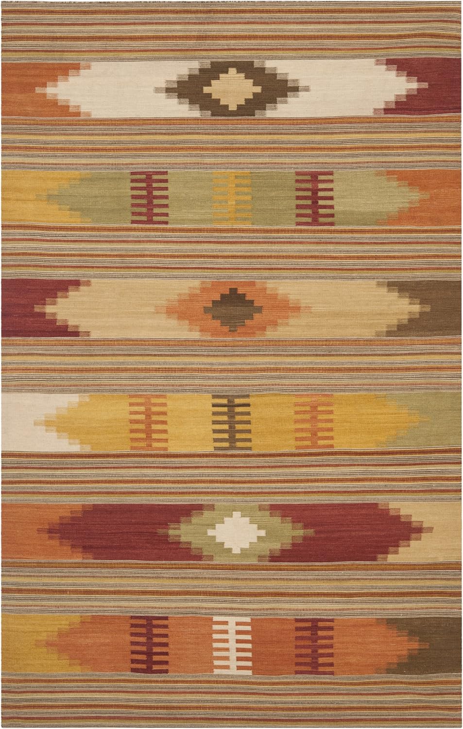 Kilim Collection Area Rug, Red & Multi, Handmade Southwestern Tribal Wool, Ideal for High Traffic Areas