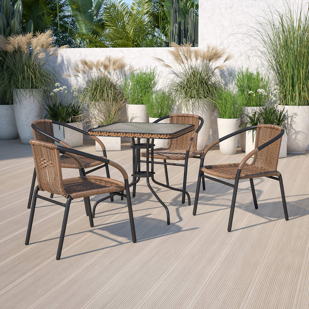 Brown PE Rattan Stackable Patio Dining Chair, 4-Pack
