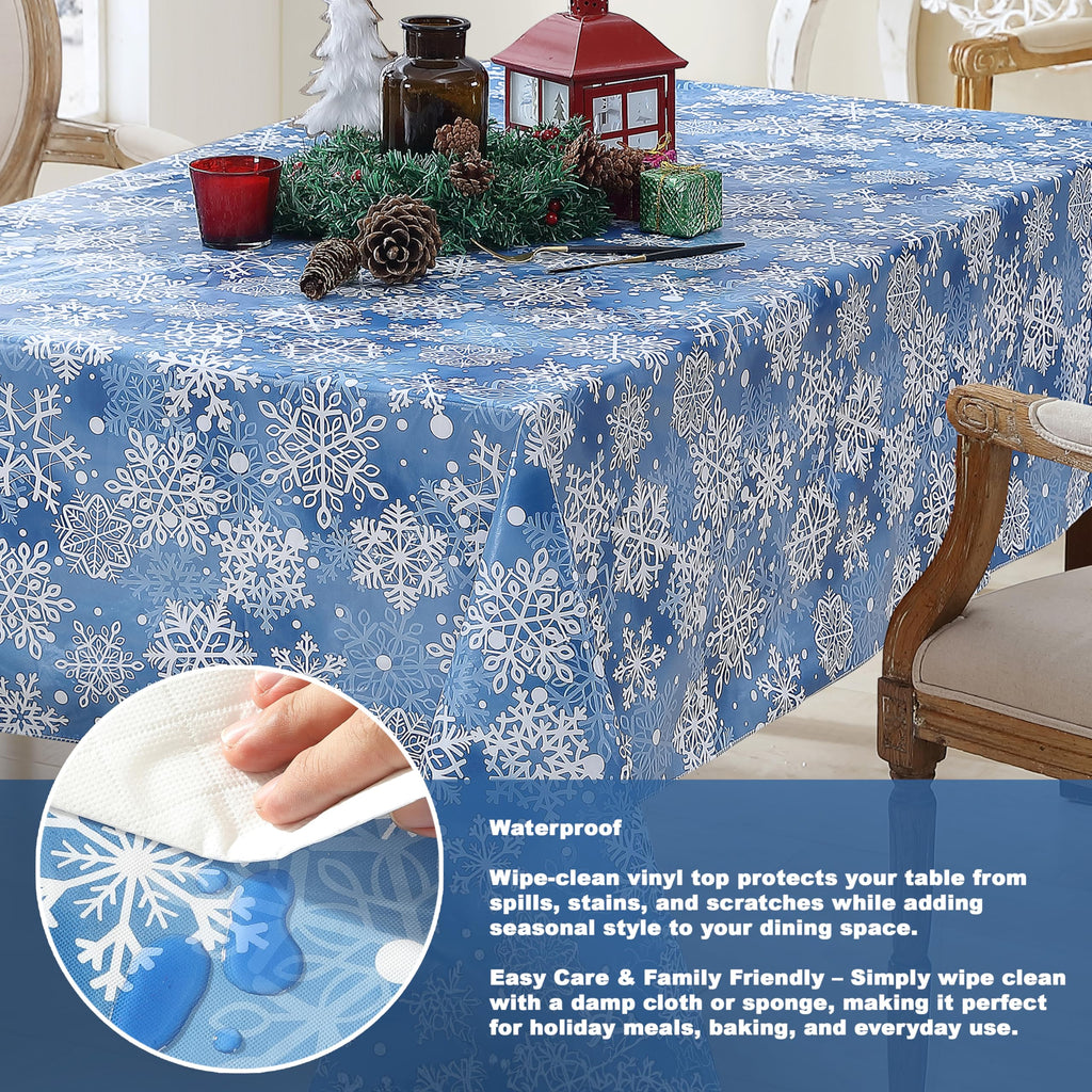 Christmas Blue Snowflakes 52 x 70 Inch Rectangle Vinyl Tablecloth