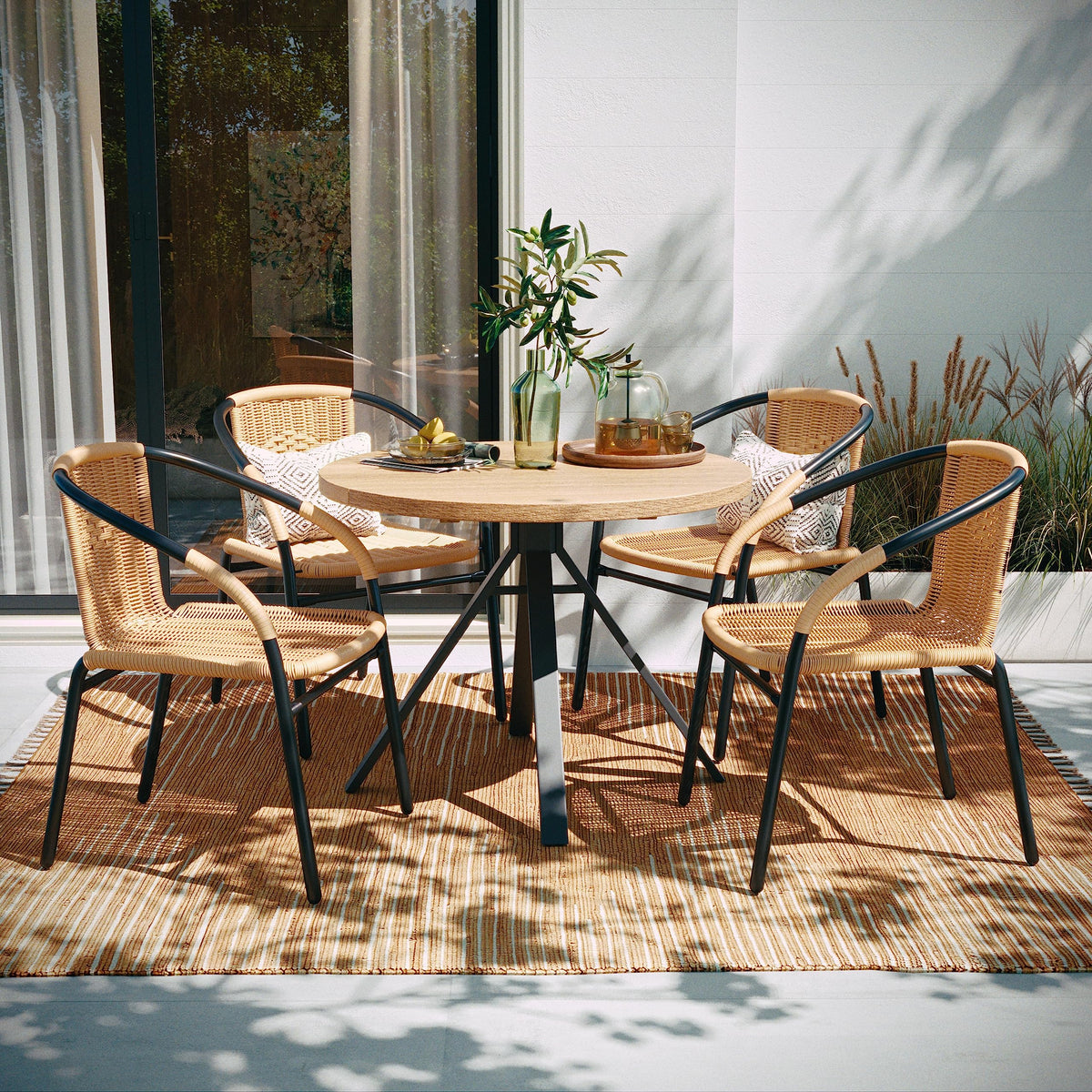 Lila 4 Pack Beige Rattan Indoor-Outdoor Restaurant Stack Chair | Versatile and Stylish Seating