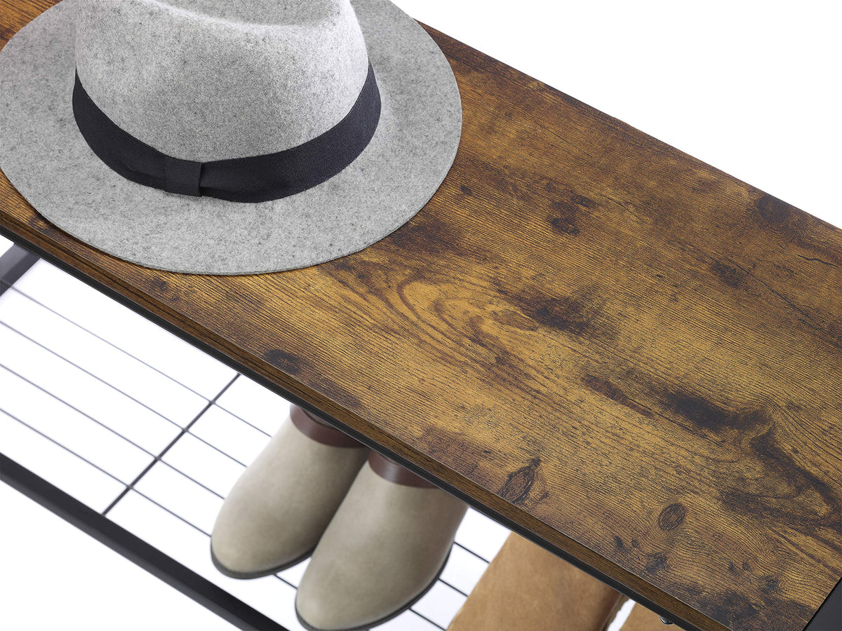 Entryway Bench, 35.5 Inch Modern Industrial Shoe Bench with Storage Shelf, Wood and Metal Shoe Rack Bench Seat