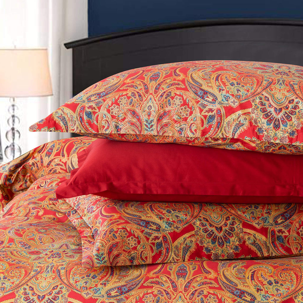 Classical Paisley Duvet Cover 3pc Set Bohemian Bedding Boteh Damask Medallion Egyptian Cotton Sateen Luxury