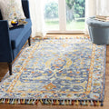 Aspen Collection Area Rug, Blue & Rust, Handmade Boho Braided Tassel Wool, Ideal for High Traffic Areas in