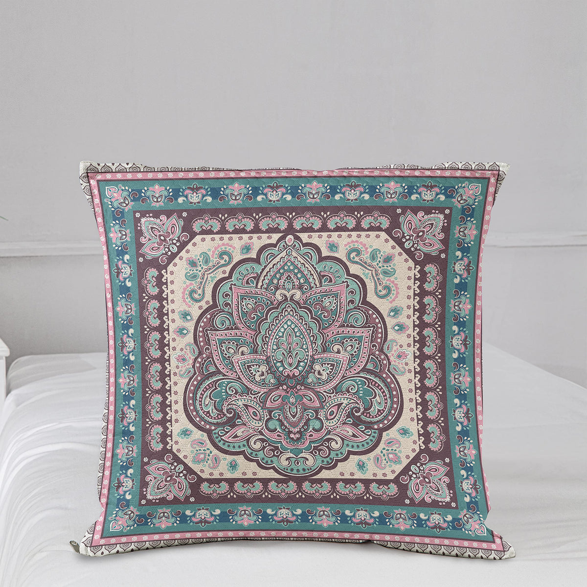 Ethnic Travel Blanket, Bohemian Hippie Mandala Paisley Design, Pillow and Comforter Combo Two in One for Camping