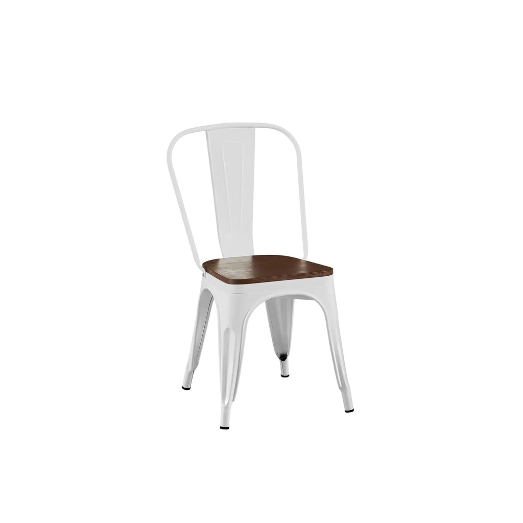 Set of 2 Industrial Metal Stackable Dining Chairs with Walnut Wooden Seat