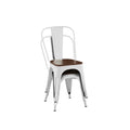 Set of 2 Industrial Metal Stackable Dining Chairs with Walnut Wooden Seat