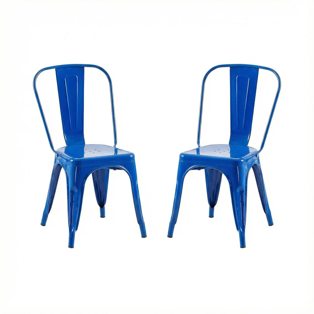 Set of 2 Industrial Metal Stackable Dining Chairs Indoor Outdoor for Kitchen Restaurant Cafe Bar