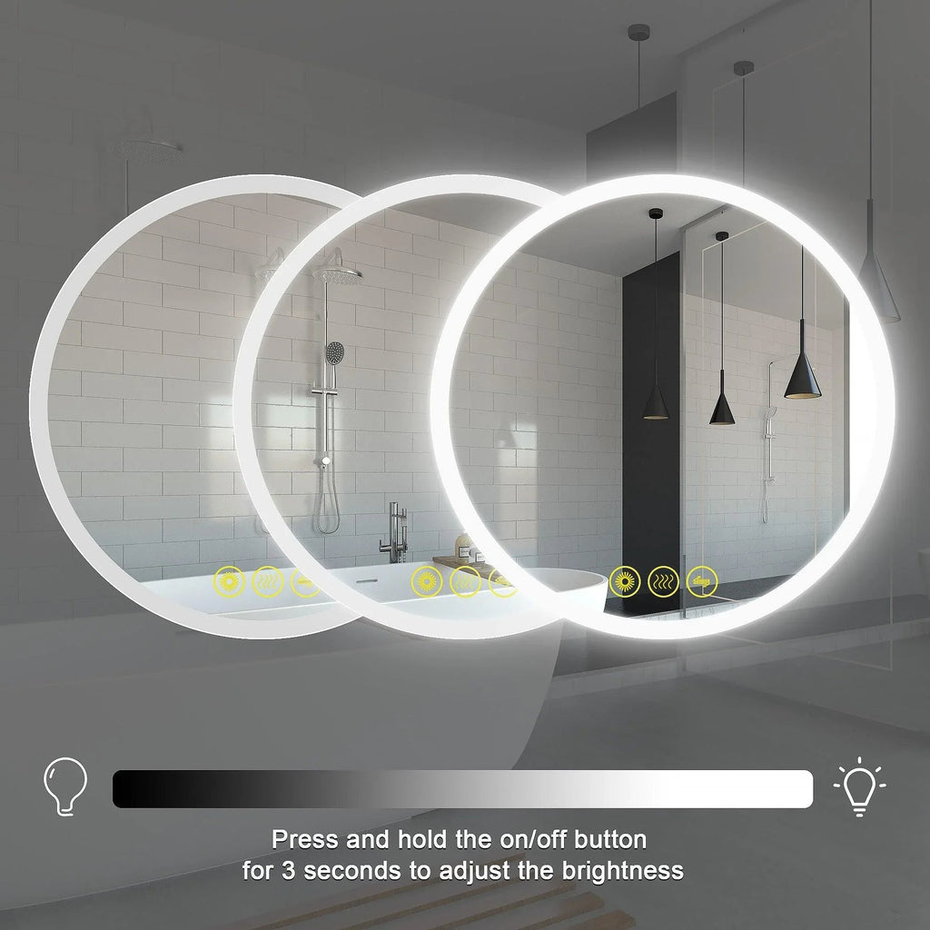 SmartReflect Modern Round LED Dimmable Anti-Fog Frameless Bathroom Vanity Mirror