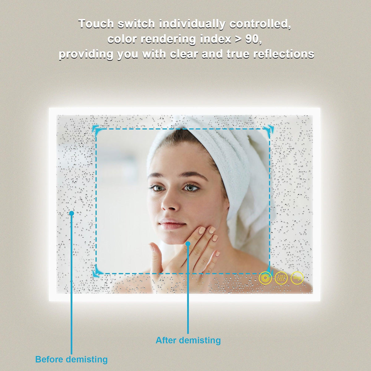 SmartGlow Dimmable LED Frameless Anti-Fog Bathroom Vanity Mirror