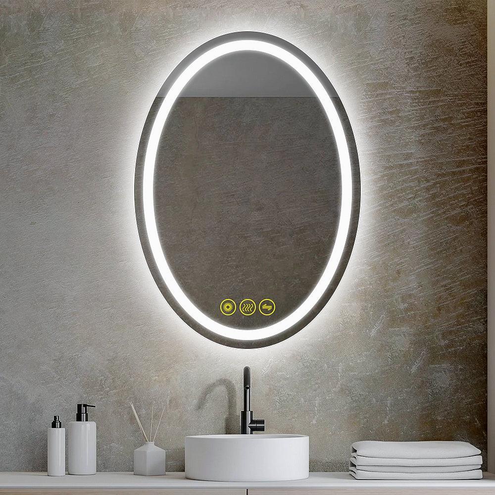 SmartReflex Oval LED Mirror Backlit 3000K-6400K Frameless Anti-Fog Dimmable Bathroom/Vanity Mirror