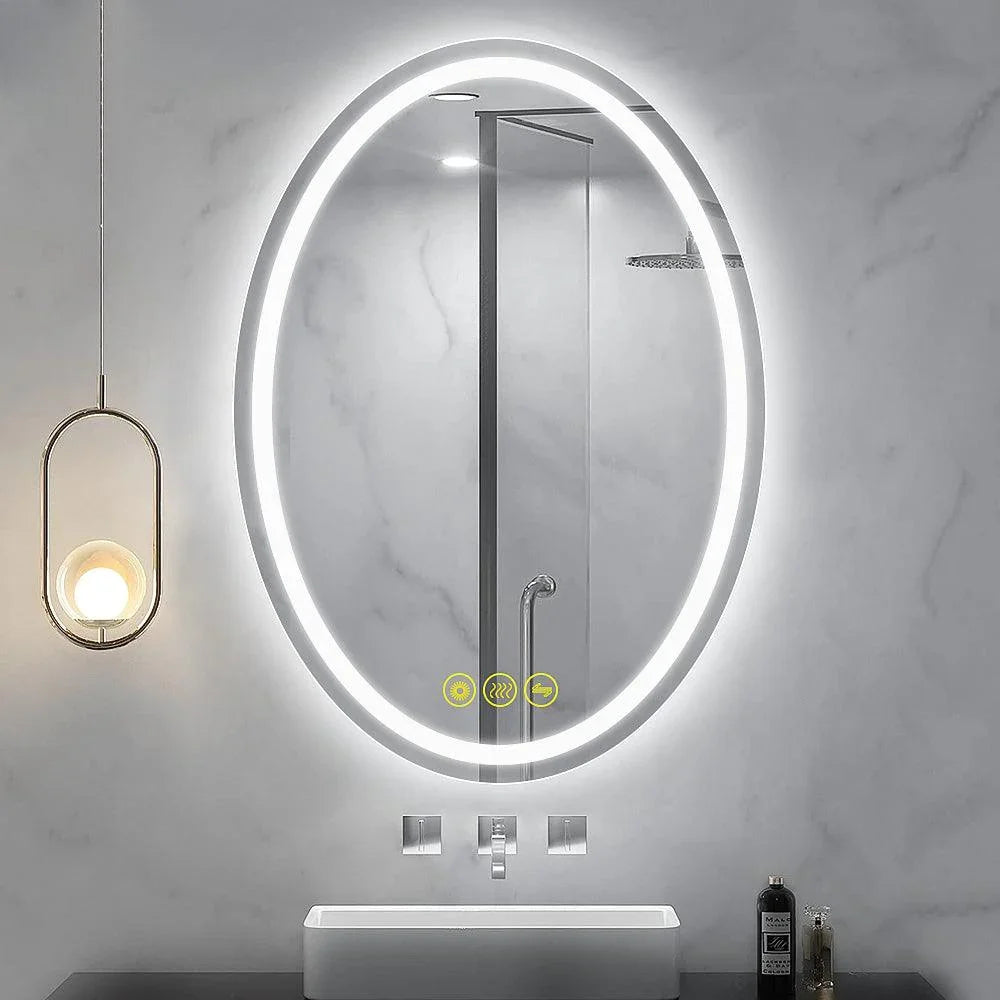SmartReflex Oval LED Mirror Backlit 3000K-6400K Frameless Anti-Fog Dimmable Bathroom/Vanity Mirror