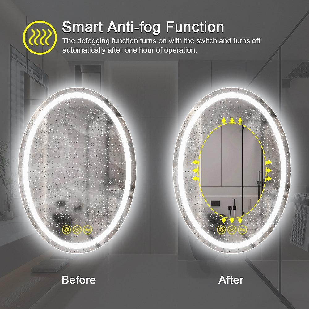 SmartReflex Oval LED Mirror Backlit 3000K-6400K Frameless Anti-Fog Dimmable Bathroom/Vanity Mirror