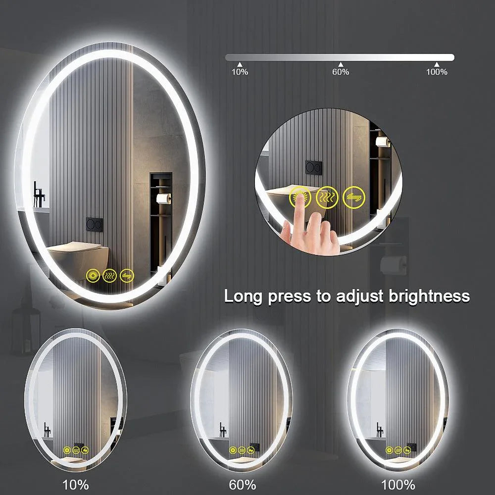 SmartReflex Oval LED Mirror Backlit 3000K-6400K Frameless Anti-Fog Dimmable Bathroom/Vanity Mirror