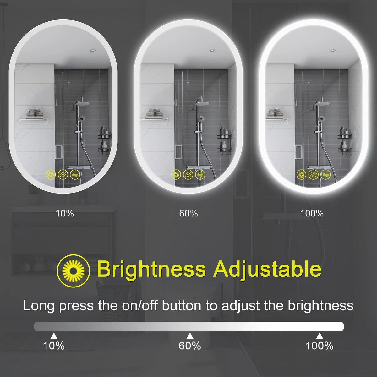 BrightView Oval Frameless LED Anti-Fog Dimmable Bathroom Vanity Mirror