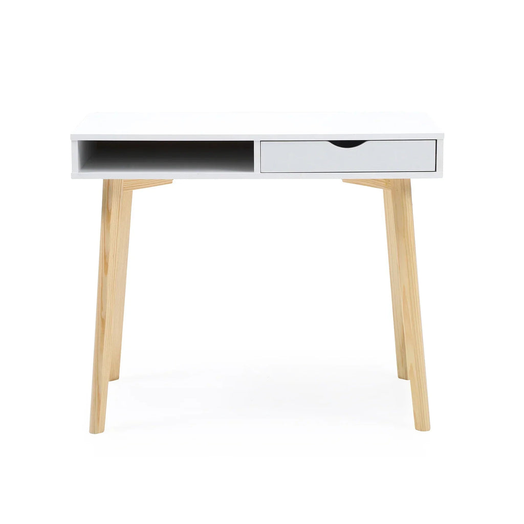 Austin 35" White Desk with Drawers Hardwood Table for Computer, Home Office, Study, Dorm