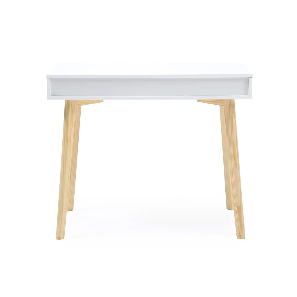 Austin 35" White Desk with Drawers Hardwood Table for Computer, Home Office, Study, Dorm