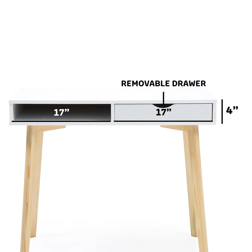 Austin 35" White Desk with Drawers Hardwood Table for Computer, Home Office, Study, Dorm
